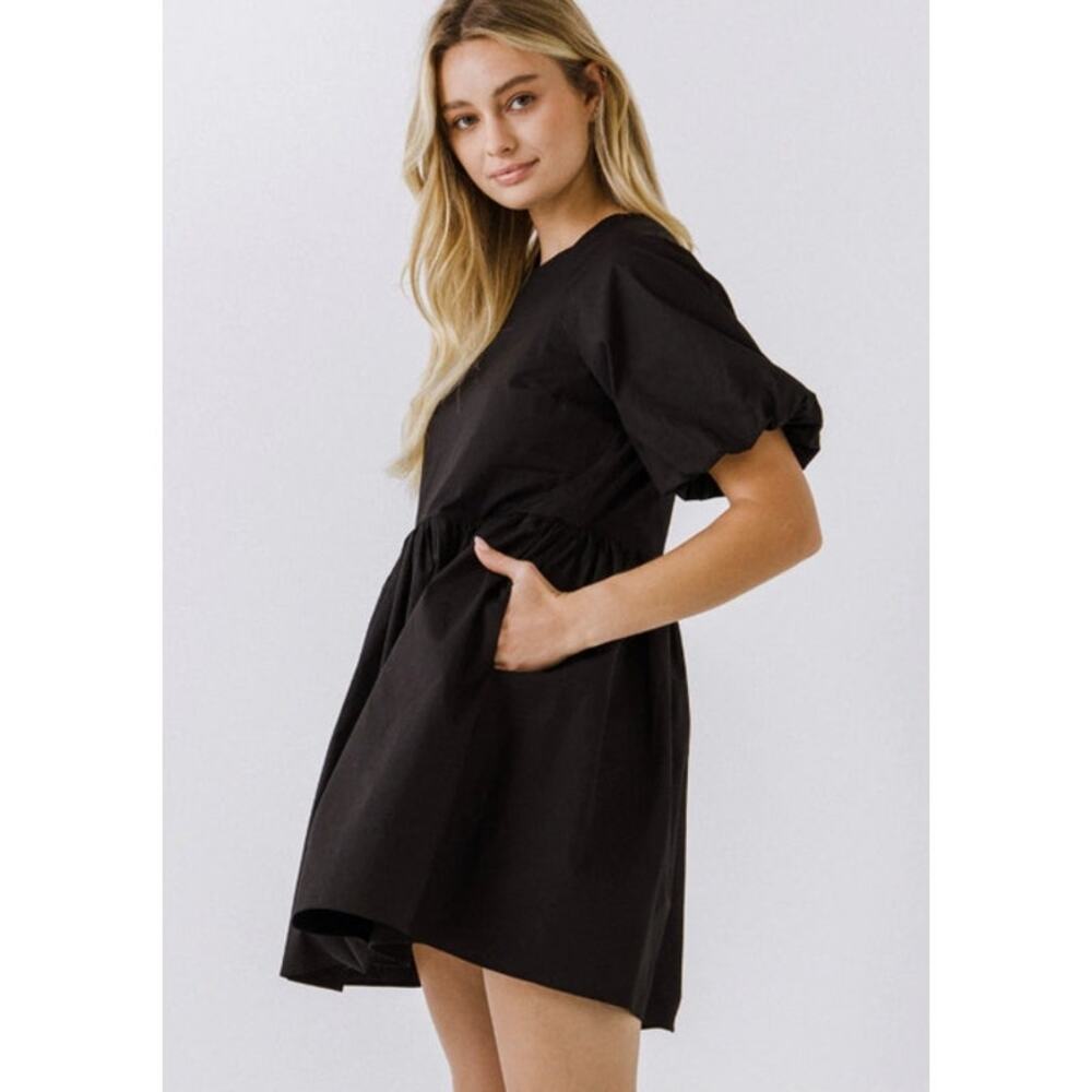 NEW! English Factory Short Balloon Sleeve Mini Dress in BLACK (XL) - Picture 3 of 9